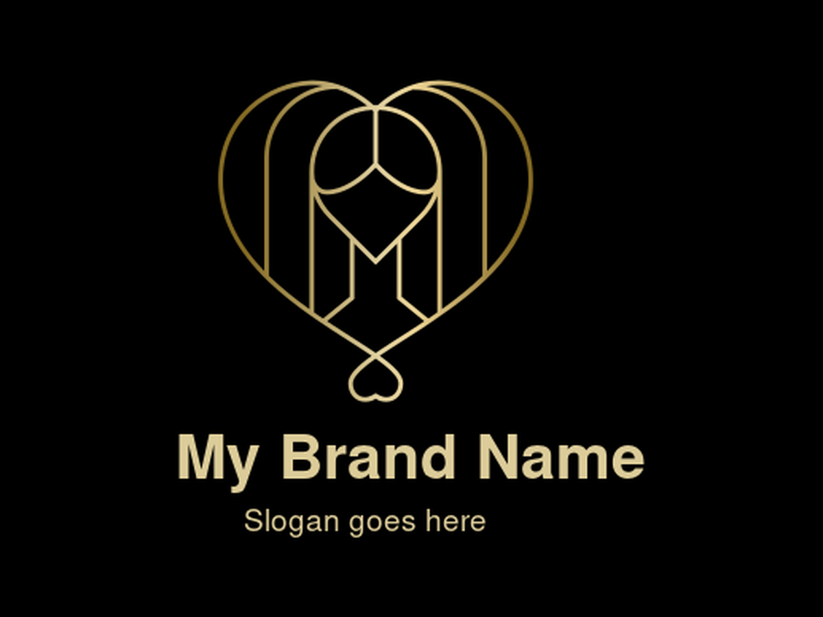 Elegant Gold Heart-Shaped Logo with Stylized Female Figure for Luxury Beauty and Romantic Branding